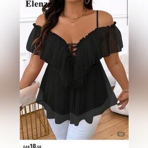 SHEIN Black Ruffled Off-Shoulder Blouse